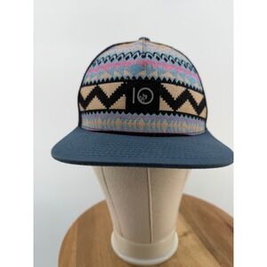 Tentree Southwestern Geometric Trucker Hat Blue Pink Mesh Snapback Flat Brim Cap